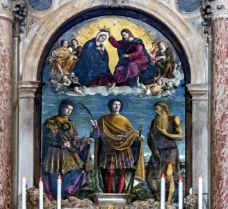 Chiesa di San Zulian - Incoronazione della Vergine con San Vito, San Giuliano l'ospitaliere e San Girolamo - Girolamo da Santacroce