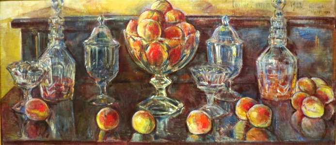 Childe Hassam - 'Still Life with Peaches and Old Glass', oil on canvas paiting by Childe Hassam, 1902, El Paso Museum of Art