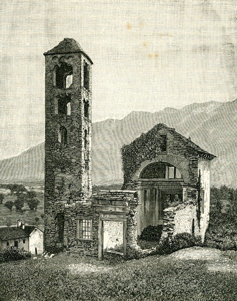 Chiesa antica diroccata a Villa D’Ossola xilografia di Barberis