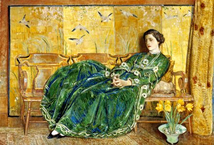 Childe Hassam - April - (The Green Gown) - Google Art Project. Free illustration for personal and commercial use.