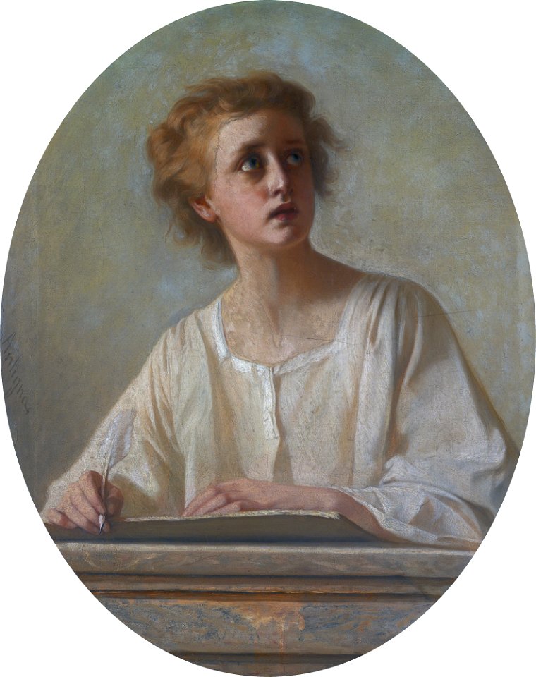 Child at a writing desk, by Alexandre Antigna