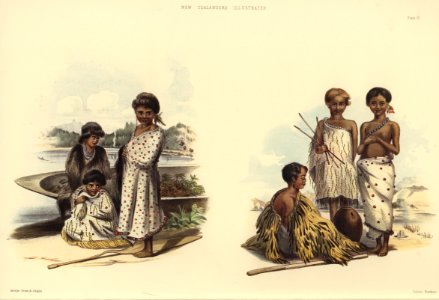 CHILDREN ON THE BANKS OF THE WAIPA. CHILDREN AT THE BOILING SPRINGS, NEAR TAUPO LAKE, The New Zealanders Illustrated, 1847