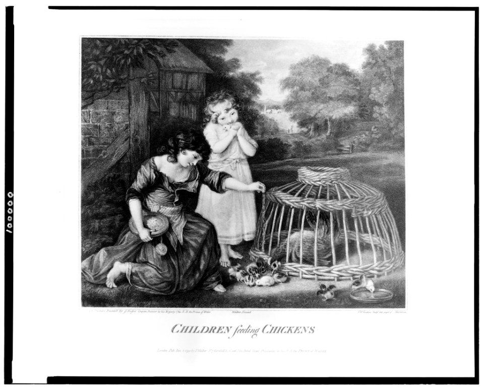 Children feeding chickens - P.W. Tomkins sculpt. late pupil of Bartolozzi ; pastil (sic) picture painted by J. Russel, crayon painter to his Majesty & his R.H. the Prince of Wales. LCCN90716667