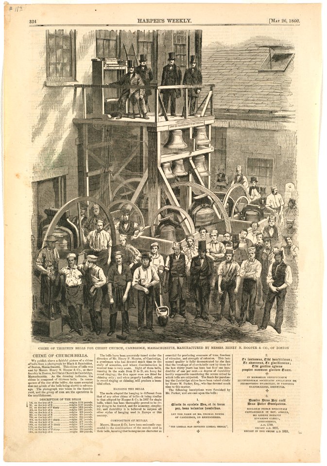 Chime of thirteen bells for Christ Church, Cambridge, Massachusetts, manufactured by Messrs. Henry N. Hooper and Co., of Boston (Boston Public Library)
