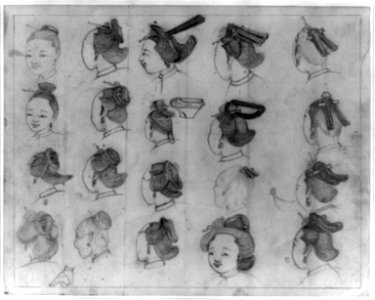Chinese women's hairstyles and faces; also shows sketch of a bound foot LCCN2011660598