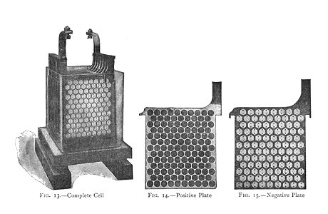 Chloride cell and plates (Rankin Kennedy, Electrical Installations, Vol III, 1903)