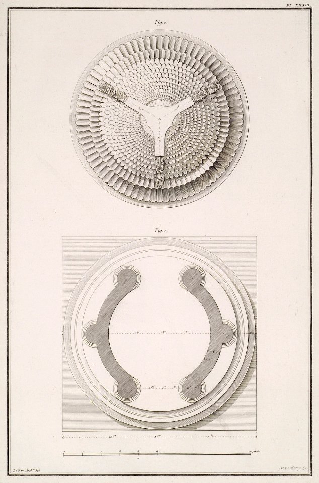 Choregic monument of Lysicrates- 1 Plan of the base 2 Plan of the ceiling - Le Roy Julien David - 1770