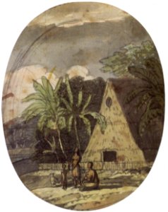 'Grass House, Hawaii', watercolor and graphite on paper by Louis Choris