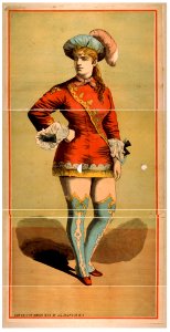 Chorus girl in short red costume and blue stockings LCCN2014637278