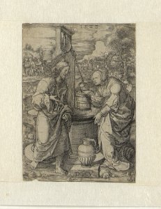 Christ and the woman of Samaria print by Dirck Vellert, S.II 2450, Prints Department, Royal Library of Belgium