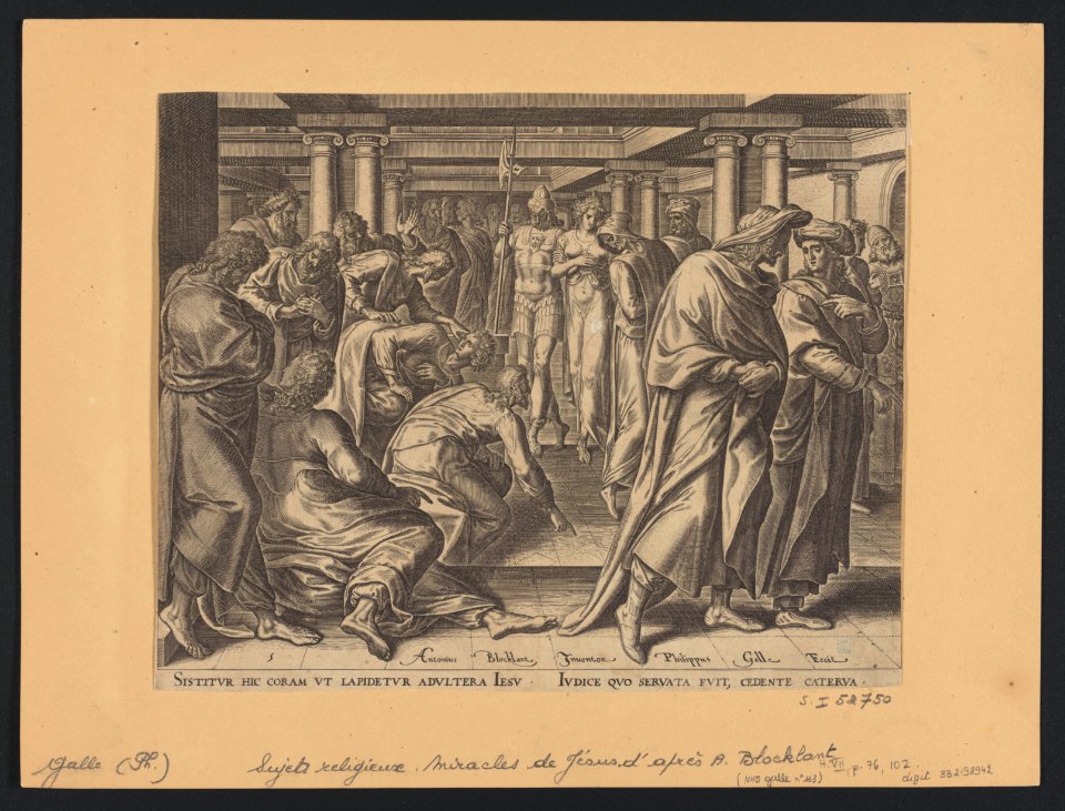 Christ And The Woman Taken in Adultery print by Anthonie Blocklandt van Montfoort, S.I 52750, Prints Department, Royal Library of Belgium