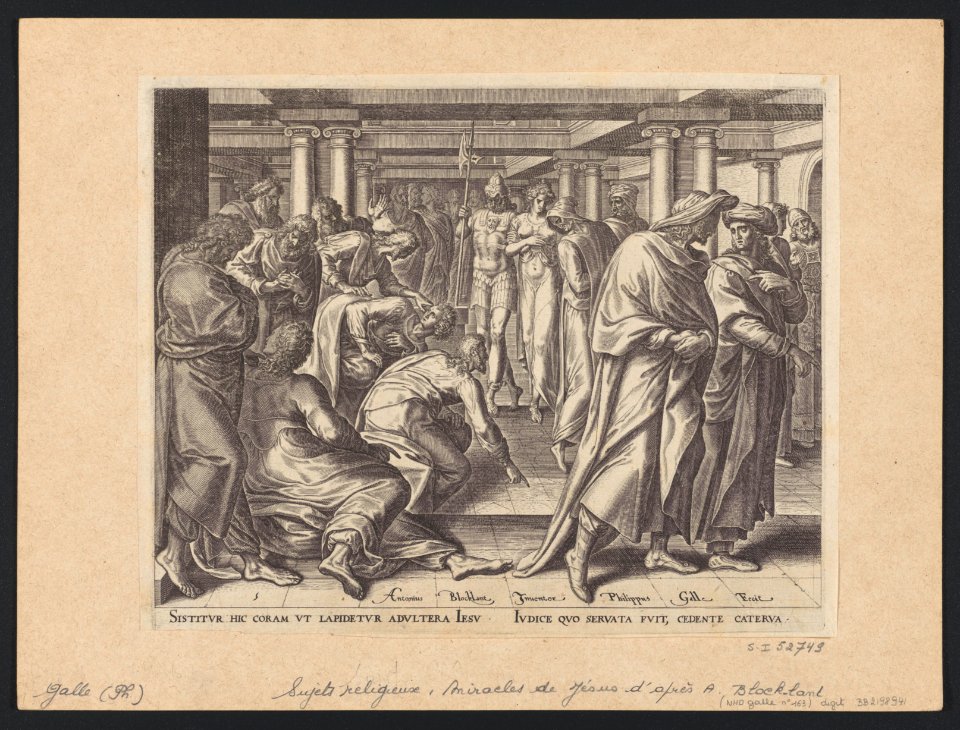 Christ And The Woman Taken in Adultery print by Anthonie Blocklandt van Montfoort, S.I 52749, Prints Department, Royal Library of Belgium