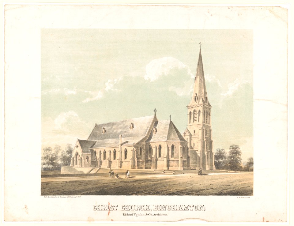 Christ Church, Binghamton; Richard Upjohn & Co., architects - lith. by Michelin & Shattuck, 225 Fulton St. N.Y. ; B.F. Smith Jr. del. LCCN2012648936