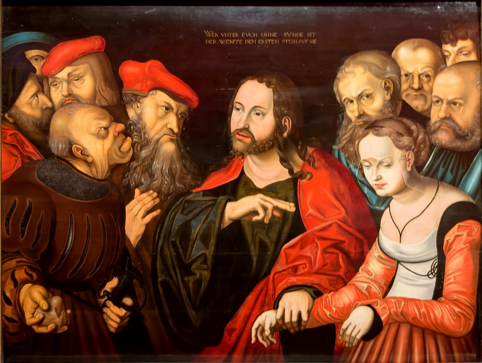 Christ and the Woman Taken in Adultery - Copy after Lucas Cranach the Elder - IMG 9629-Nasjonalmuseet Oslo (cropped-2)