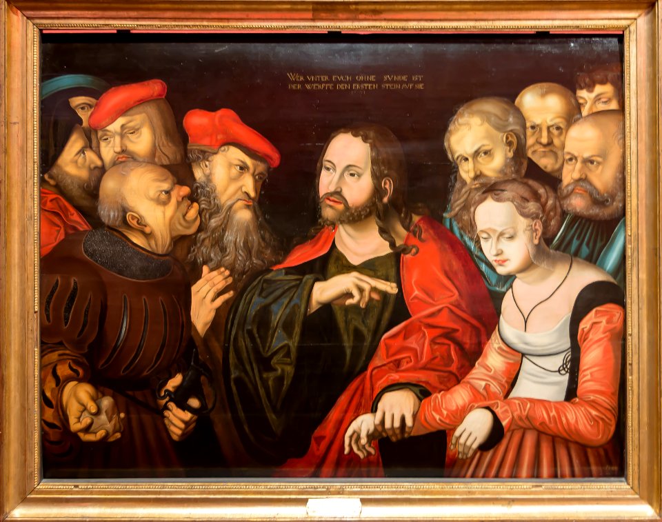 Christ and the Woman Taken in Adultery - Copy after Lucas Cranach the Elder - IMG 9629-Nasjonalmuseet Oslo (cropped-1)