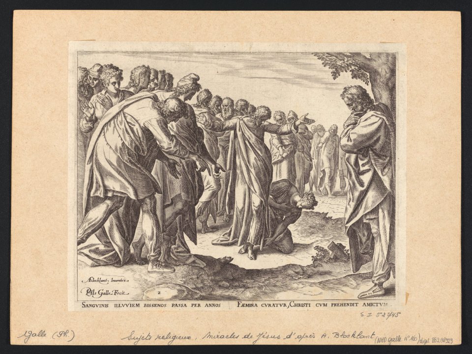 Christ And The Woman With Menorrhagia print by Anthonie Blocklandt van Montfoort, S.I 52745, Prints Department, Royal Library of Belgium
