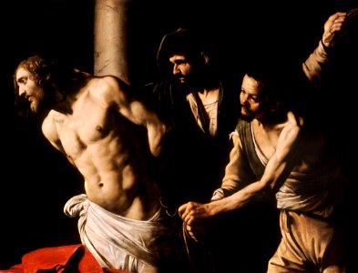 Christ at the Column-Caravaggio (c. 1607). Free illustration for personal and commercial use.