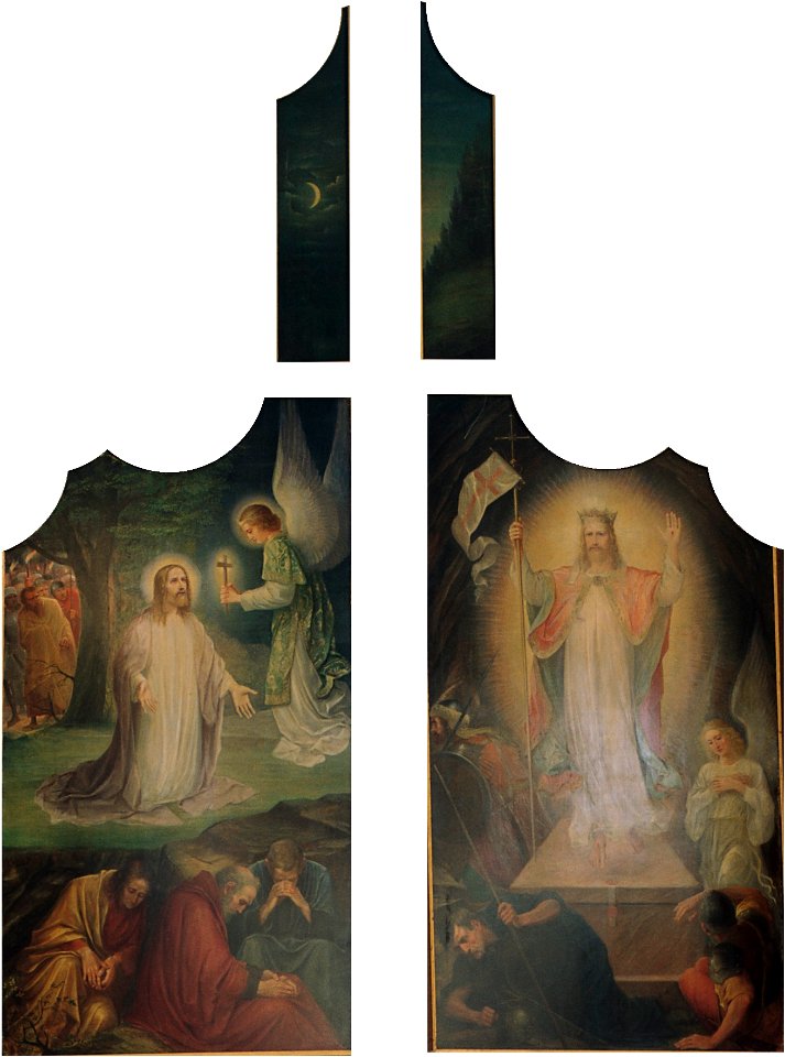 Christ in the Garden of Olives and The Resurrection by Albin Windhausen Sint-Martinuskerk, Cuijk