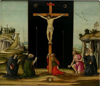 Christ en croix adoré par des saints