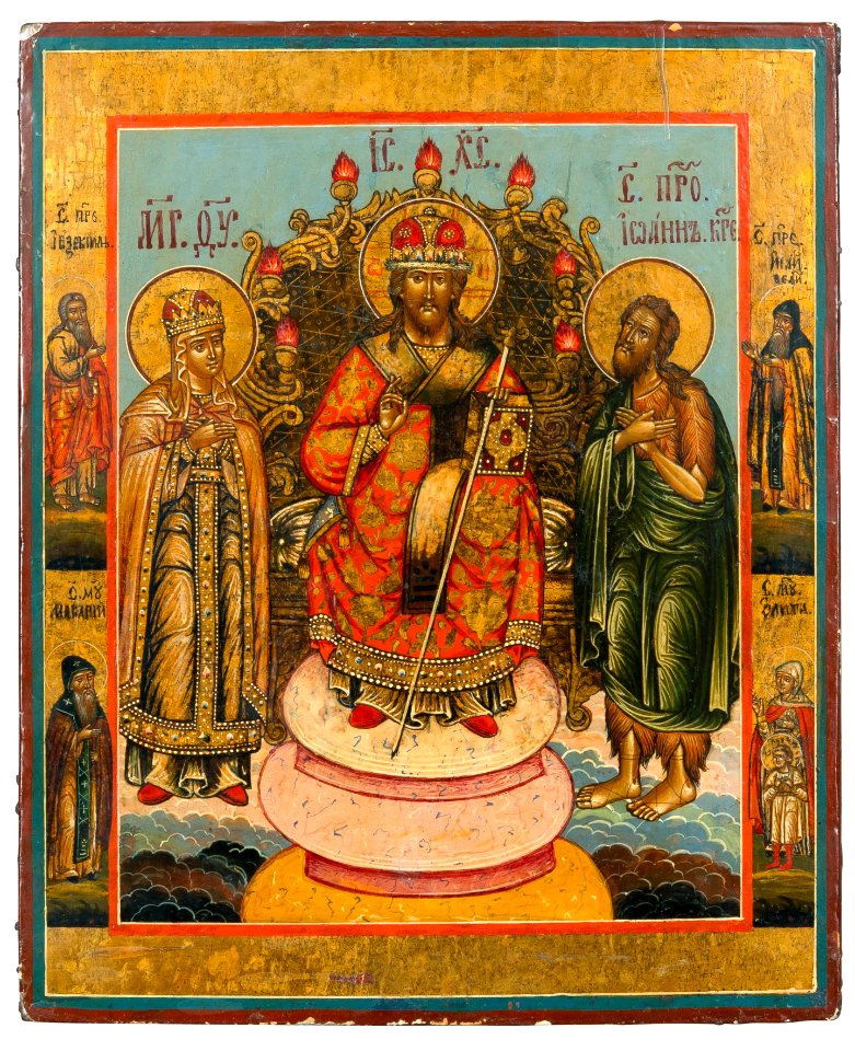 Christ enthroned with Mother of God and John the Forerunner