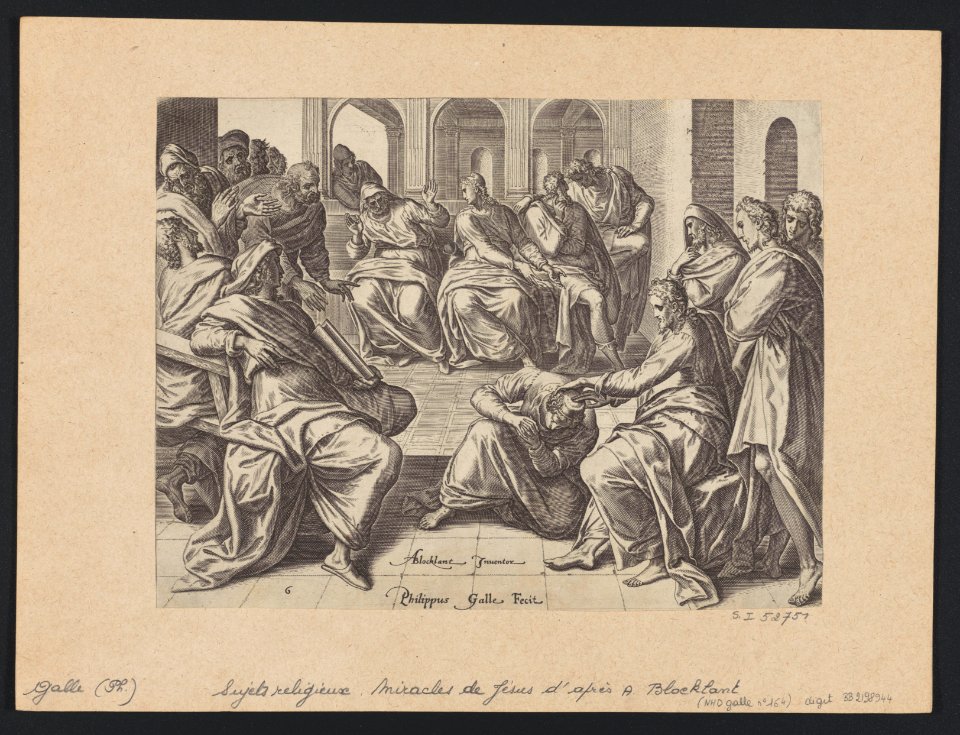 Christ Healing A Crippled Woman print by Anthonie Blocklandt van Montfoort, S.I 52751, Prints Department, Royal Library of Belgium