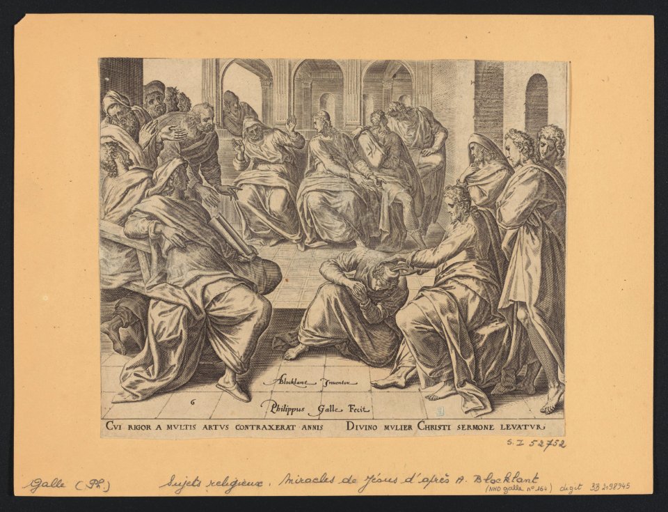 Christ Healing A Crippled Woman print by Anthonie Blocklandt van Montfoort, S.I 52752, Prints Department, Royal Library of Belgium