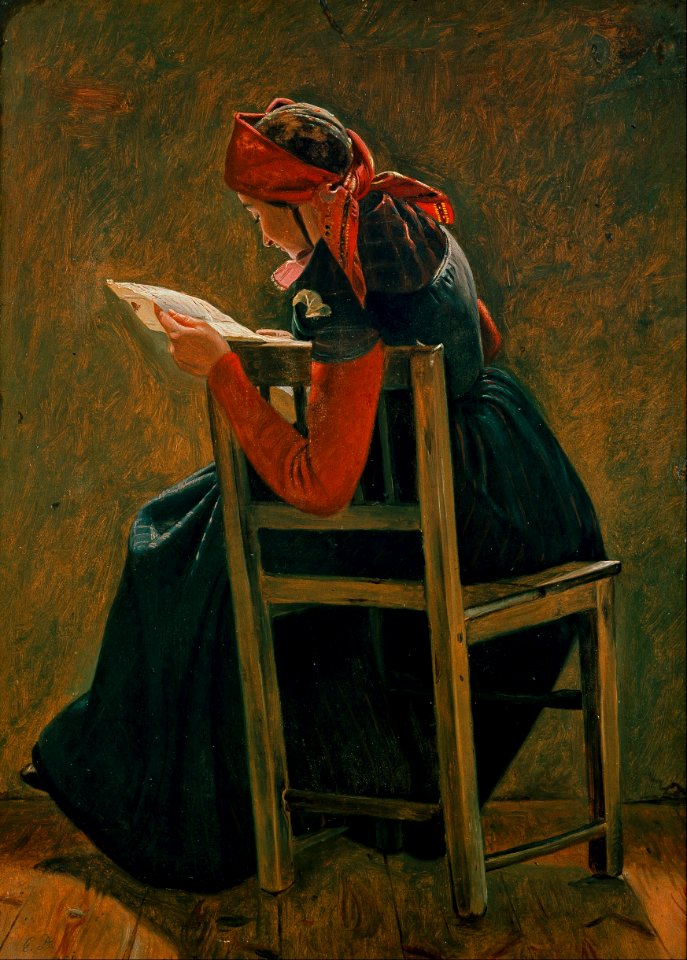 Christen Dalsgaard - A young girl frem Salling reading. Study. - Google Art Project