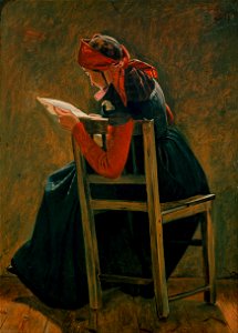 Christen Dalsgaard - A young girl frem Salling reading. Study. - Google Art Project