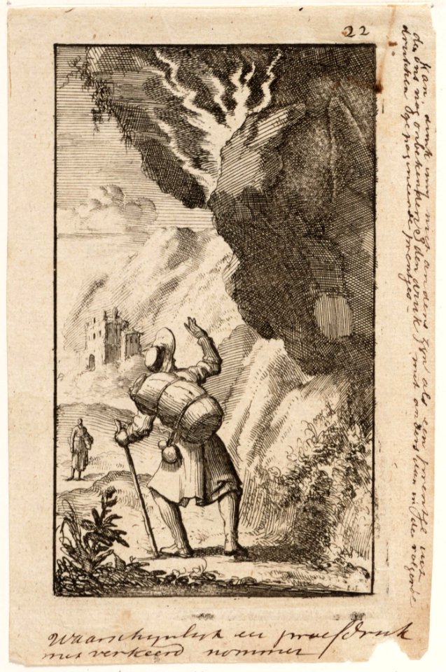 Christen gaat langs een berg, door welke hij vreest te worden verpletterd, objectnr A 41697