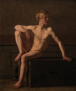 Christen Købke - Nude Figure. Sitting Boy - KMS6177 - Statens Museum for Kunst. Free illustration for personal and commercial use.