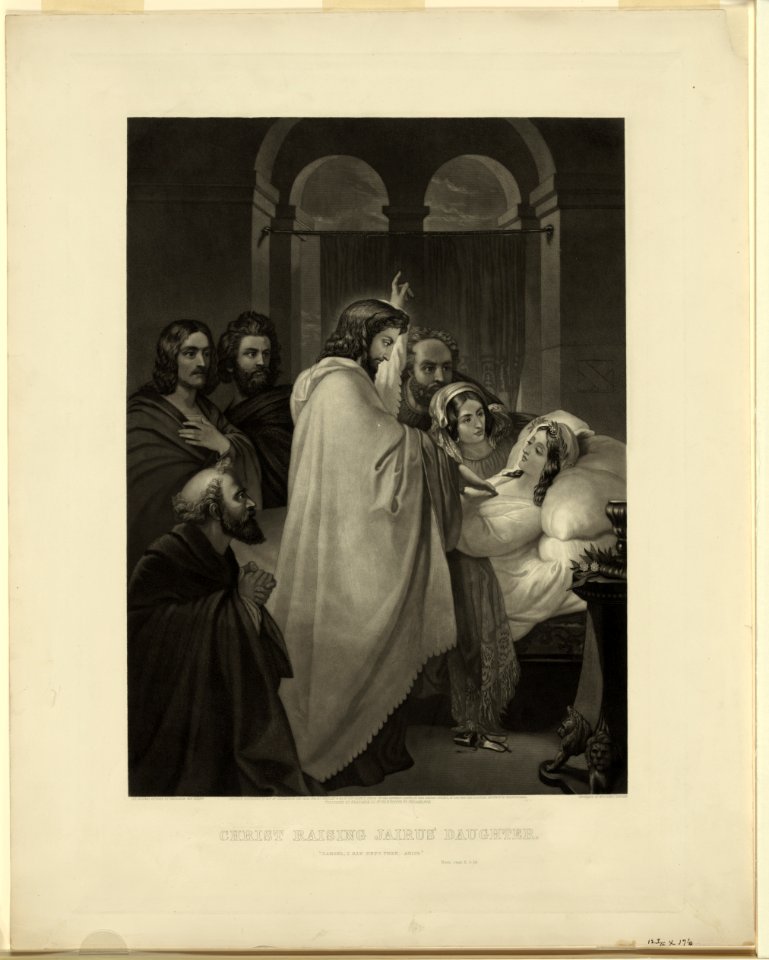 Christ raising Jairus' daughter - The original picture by Theodore Von Holst ; engraved by Miss Emily Sartain. LCCN97514599