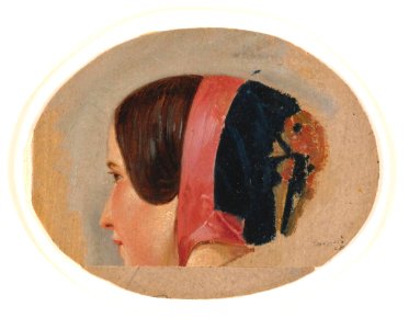 Christen Dalsgaard - Portræt af ung pige med kyse, bortvendt profil mod venstre - KKS1976-837 - Statens Museum for Kunst