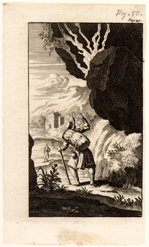 Christen gaat langs een berg, door welke hij vreest te worden verpletterd, objectnr A 41706
