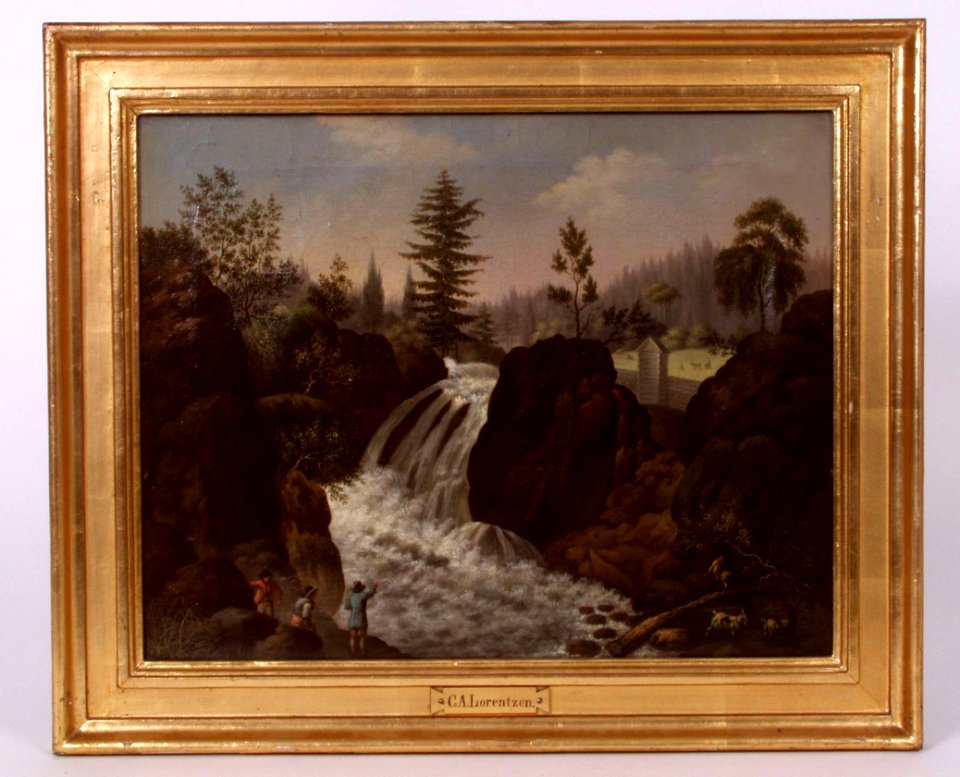 Christian August Lorentzen - Landskap med foss - Norsk Folkemuseum - NF.1901-0301
