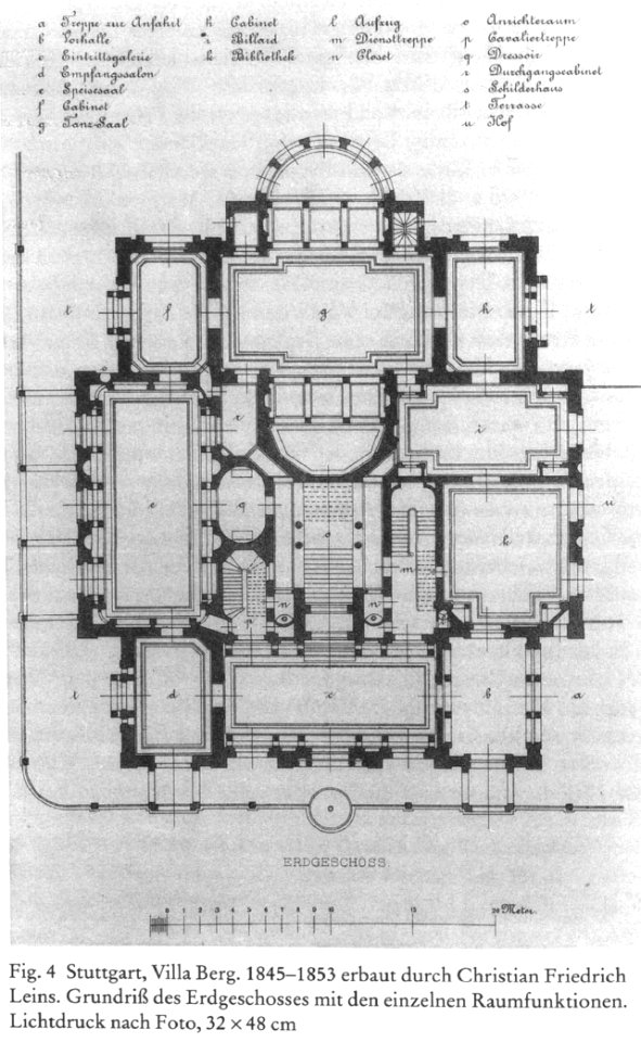 Christian Friedrich von Leins, Villa Berg, Grundriß des Erdgeschosses, 1870
