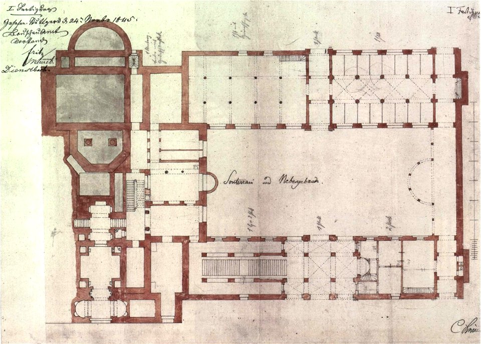Christian Friedrich von Leins, Villa Berg, Grundriss des Untergeschosses, 1845