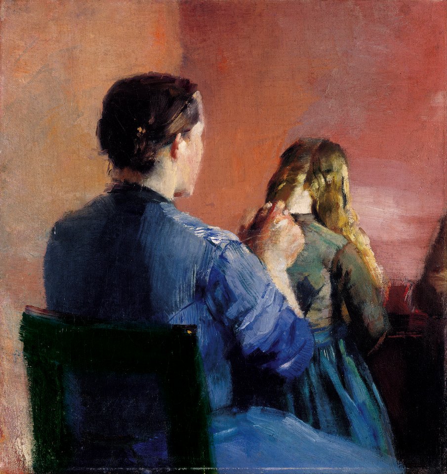 Christian Krohg - A mother plainting her little daughter's hair - Google Art Project