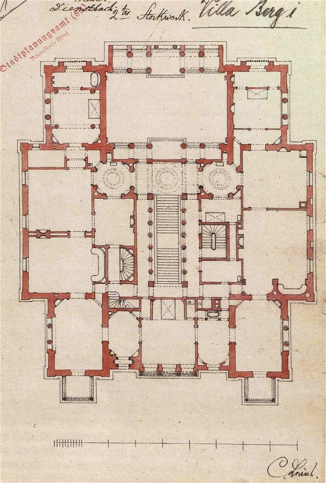 Christian Friedrich von Leins, Villa Berg, Grundriss des Obergeschosses, 1845