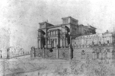 Christian Friedrich von Leins, Villa Berg, Ansicht von Nordosten 2, um 1845