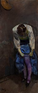 Christian Krohg - Girl who binds her garter - Google Art Project
