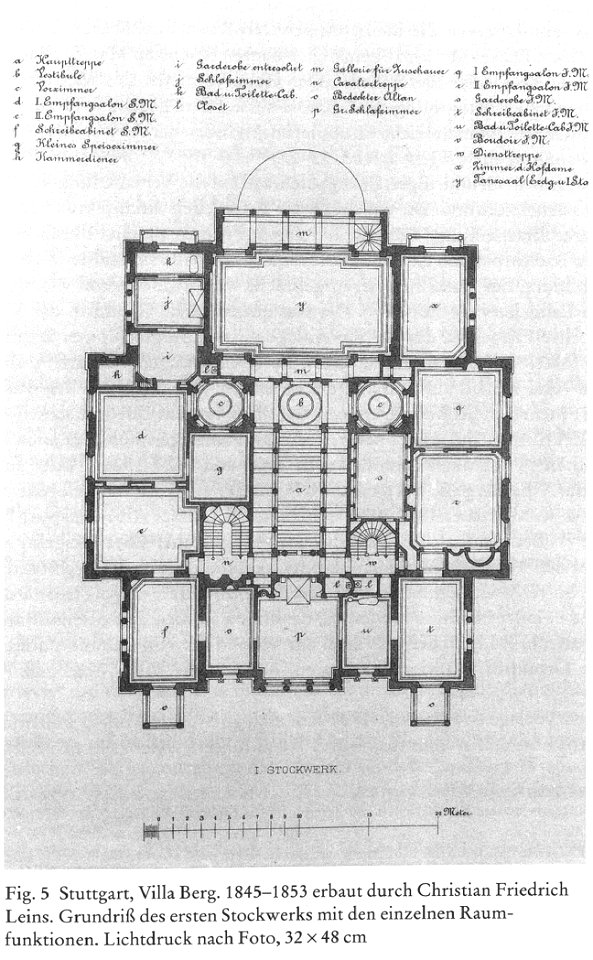 Christian Friedrich von Leins, Villa Berg, Grundriß des oberen Stocks, 1870, 2