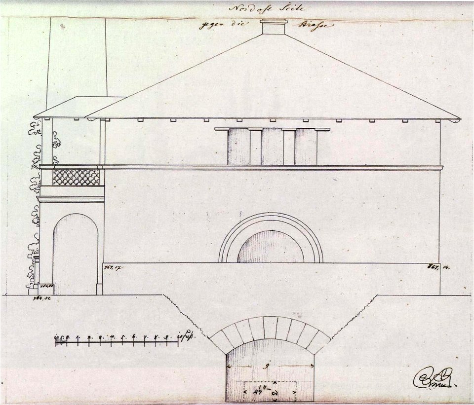 Christian Friedrich von Leins, Villa Berg, Pumphaus von Nordosten, 1847