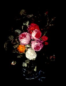 Christian Luycks - A Festoon of Roses hanging from a Blue Ribbon, with Butterflies and Insects - Google Art Project
