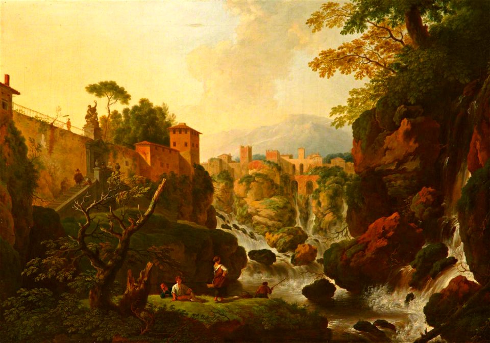 Christian Wilhelm Ernst Dietrich (1712-1774) - A Rocky Waterfall with City Walls (A Capriccio of Tivoli) - 1530402 - National Trust