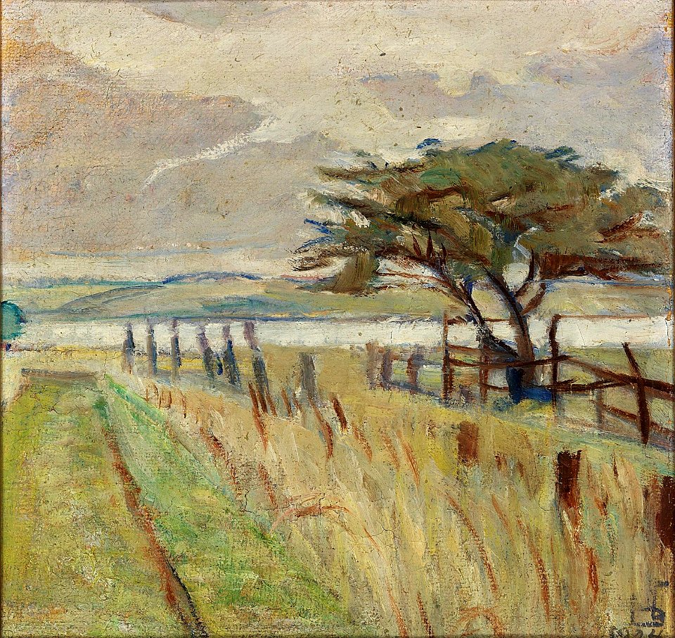 Poul S. Christiansen - Fra dæmringen ved fjorden med tjørn. Gråvejr - 1924