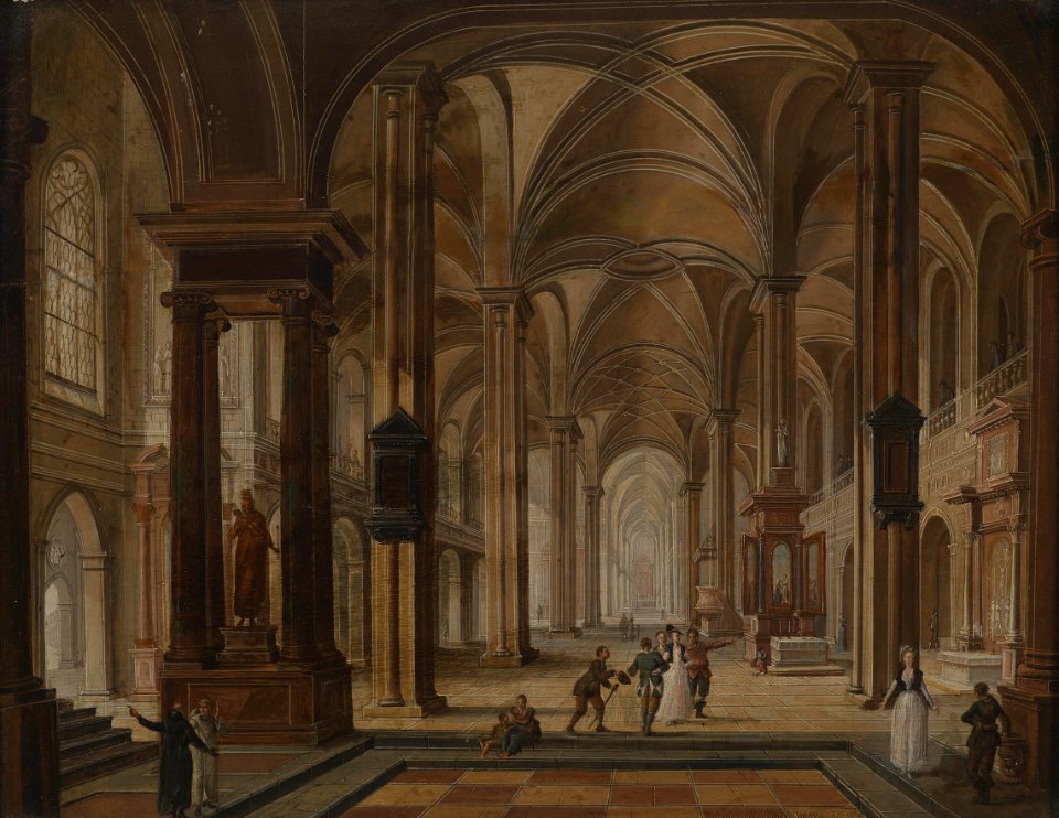 Christian Stöcklin Kircheninterieur mit eleganten Personen