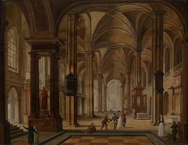 Christian Stöcklin Kircheninterieur mit eleganten Personen
