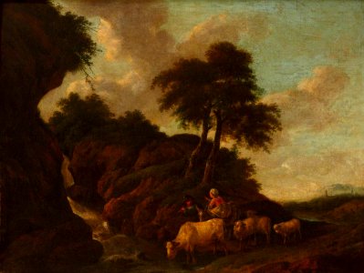 Christian Wilhelm Ernst Dietrich (1712-1774) (attributed to) - Landscape with a Waterfall, Peasants and Animals - 836206 - National Trust