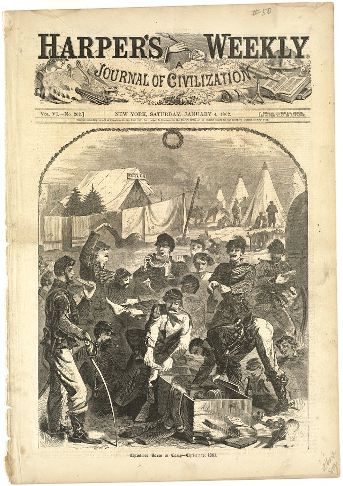 Christmas boxes in camp -- Christmas, 1861 (Boston Public Library)