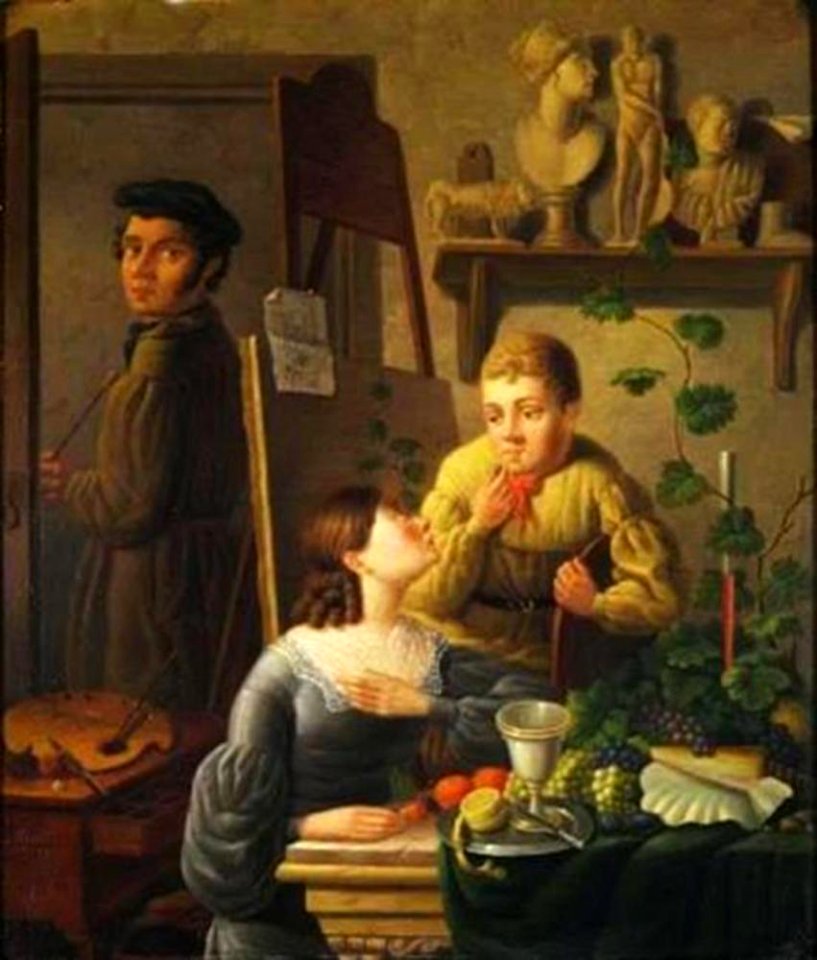 Christoffel Wüst - Zelfportret met zijn echtgenote Hendrika de Zeeuw en zijn zoon Alexander - DM-947-51 - Dordrechts Museum
